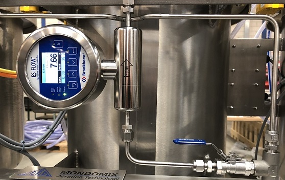 Ultrasonic ES-FLOW liquid flow meter in a installation used for confectionery manufacturing